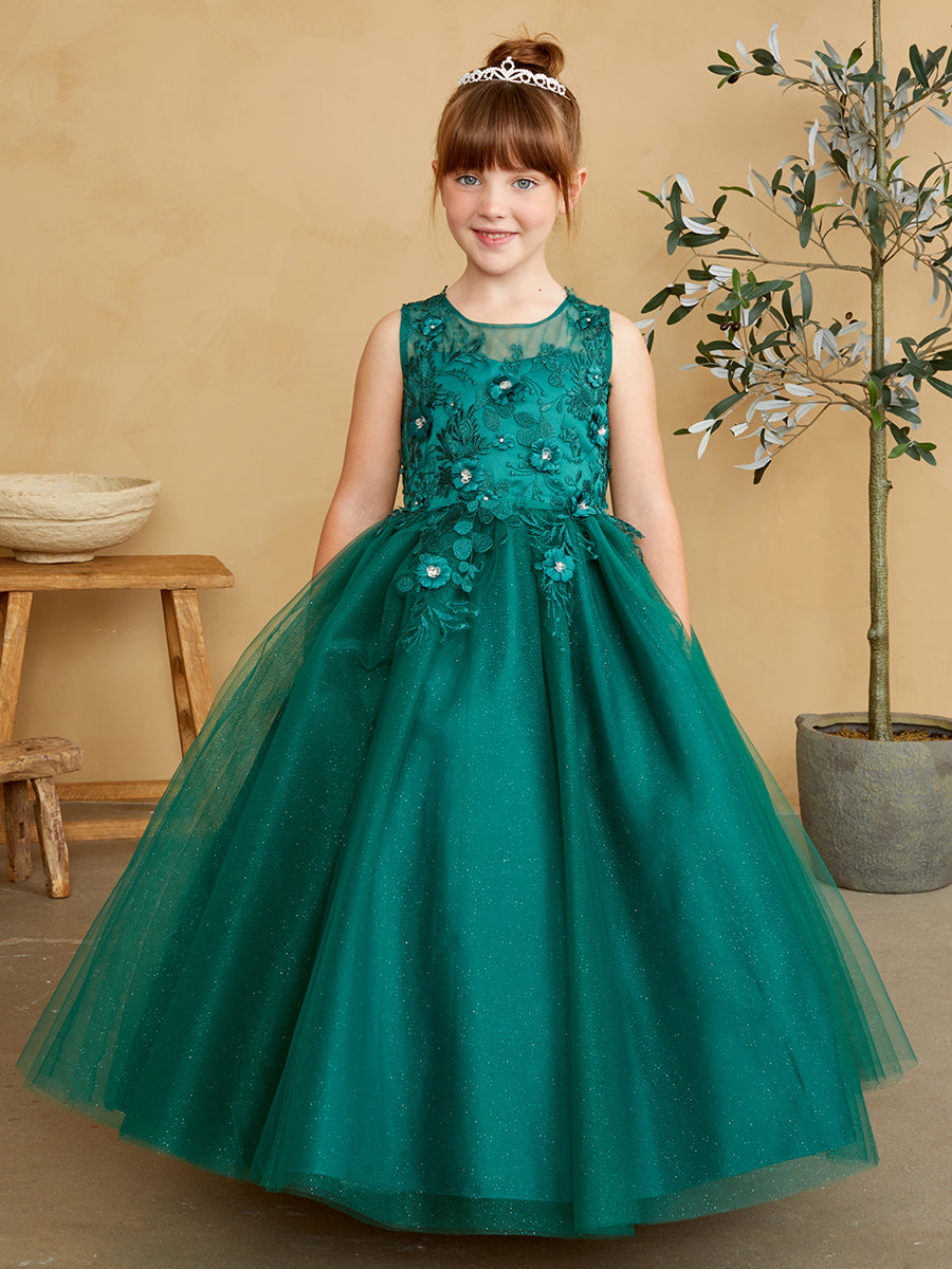 green emerald velvet dress Ruffles Skirt Glitter Horse Hair Flower Girl Dress Emerald 5829EM 4 / Emerald (DarkGreen)