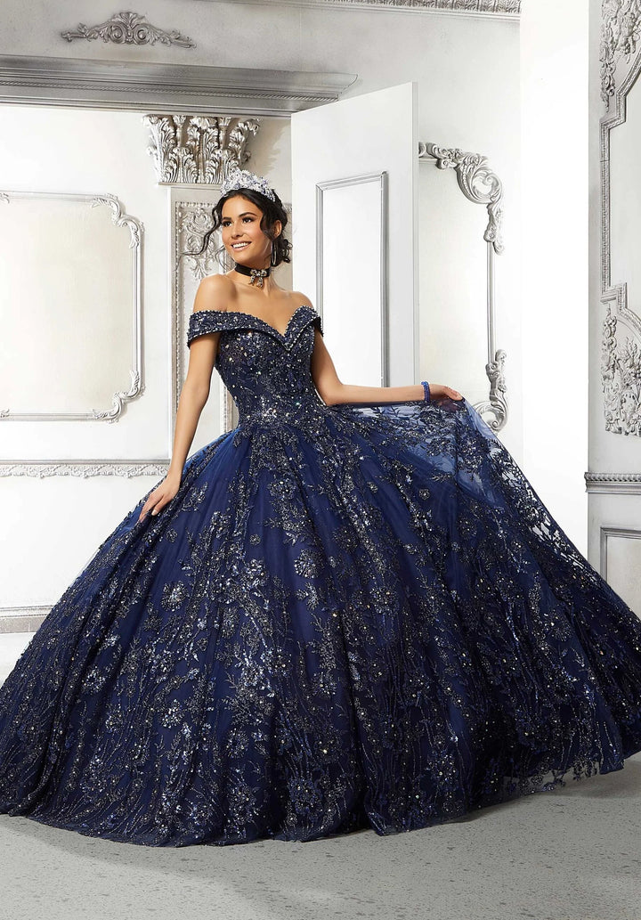 Floral Patterned Glitter Tulle Quinceañera Dress MORILEE #89313