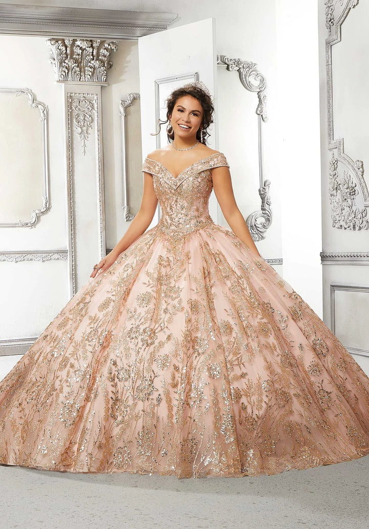 Floral Patterned Glitter Tulle Quinceañera Dress MORILEE #89313