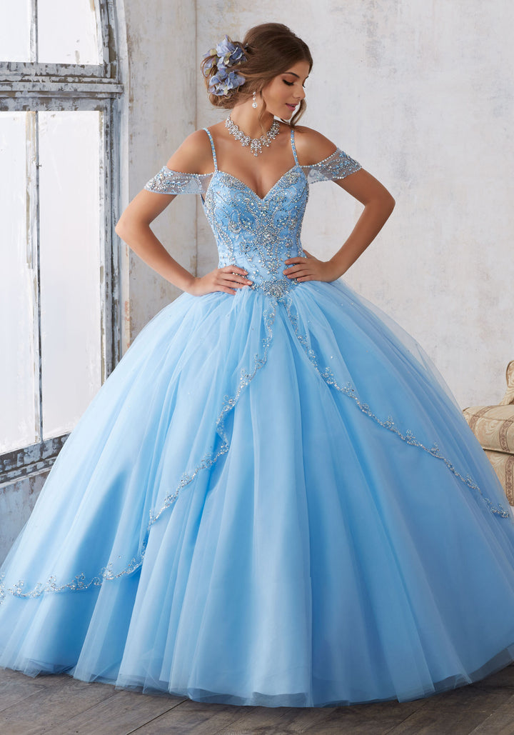 Morilee #89135 Bahama Blue Jewel Beading on Tulle Ball Gown