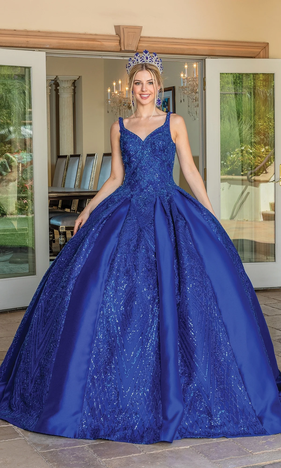 dancing queen blue dress Dancing Queen 1835 - Floral Embellished Strapless Ballgown XL / Bahama Blue