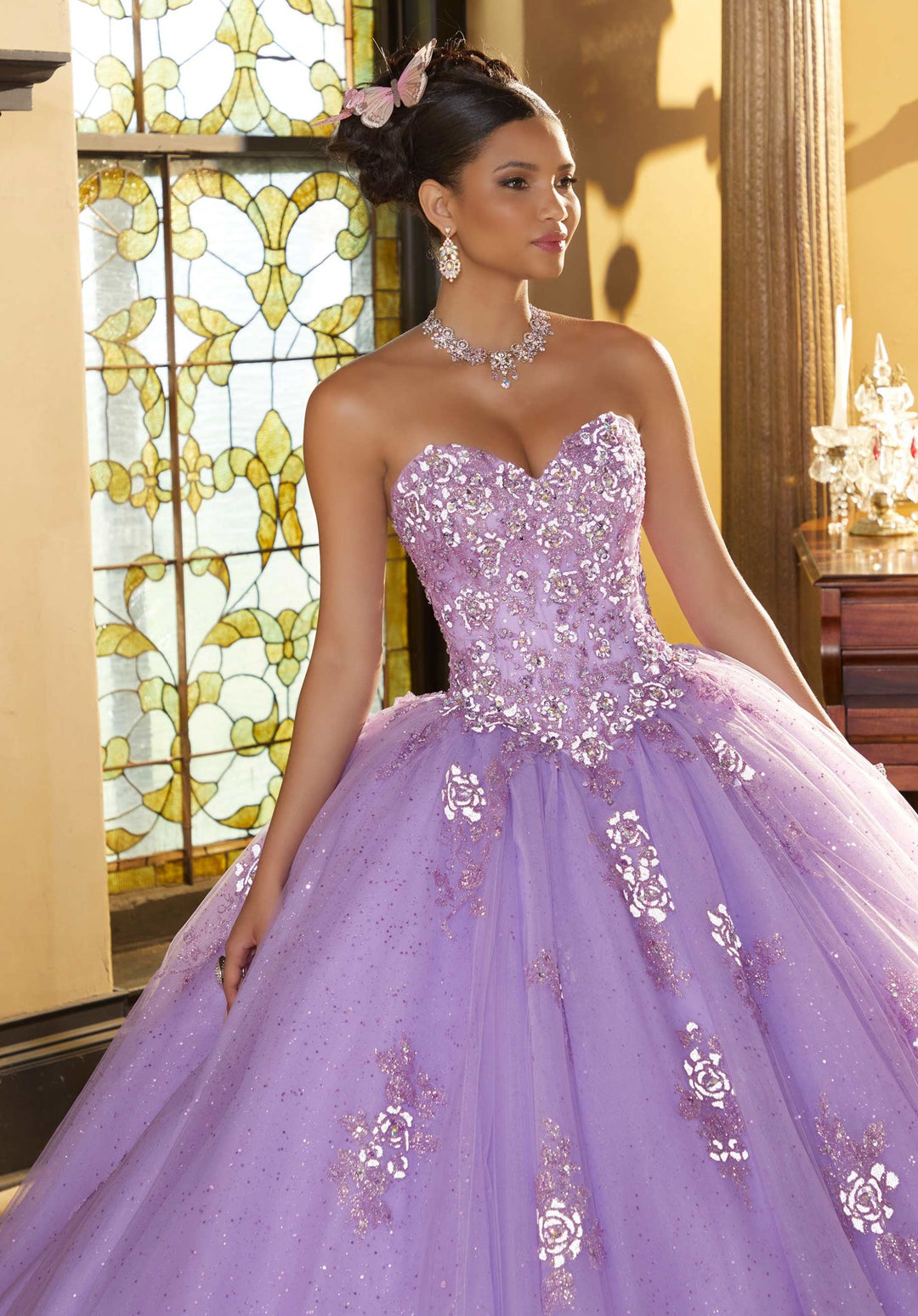 Valencia by Morilee #60152 Sparkling Appliqué on Tulle Ball Gown