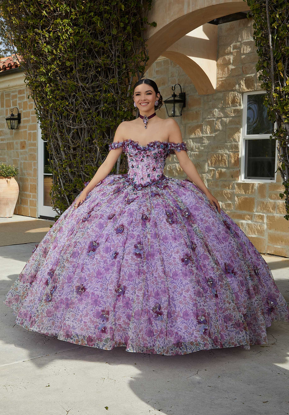 11279  Glitter Tulle Quinceañera Dress with Three-Dimensional Floral –  Princess Paradise