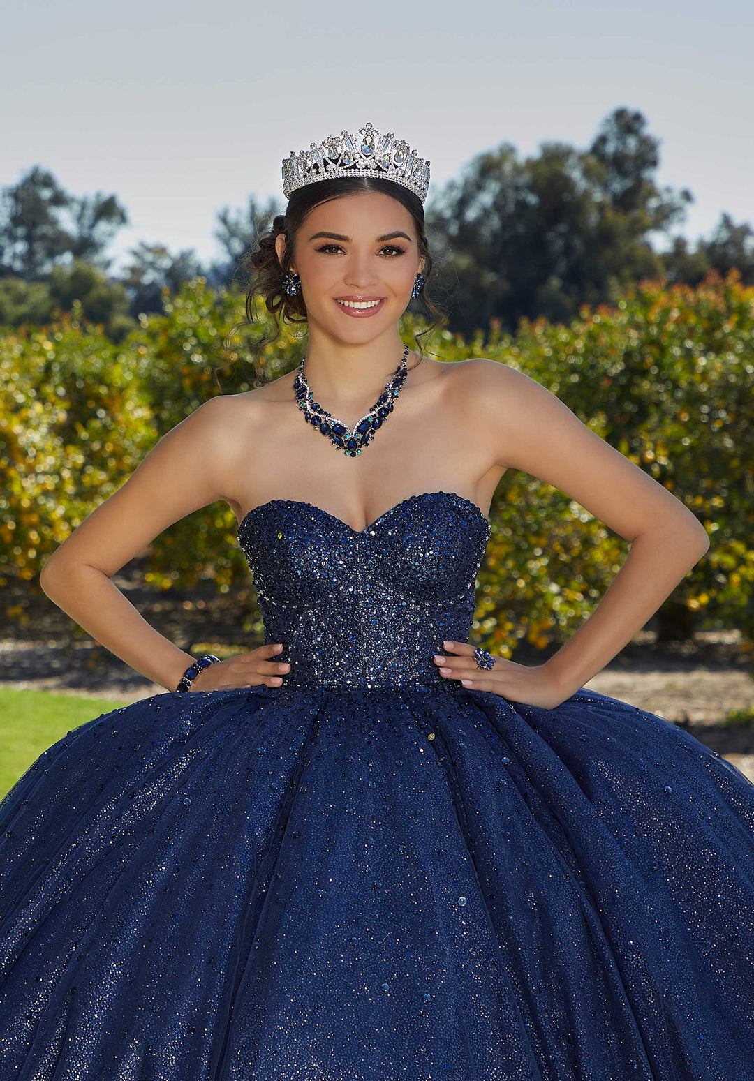 blue navy quinceanera dresses Navy Blue Beaded Corset Quinceaera Dress Ball Gown Style #5141 Navy / 8