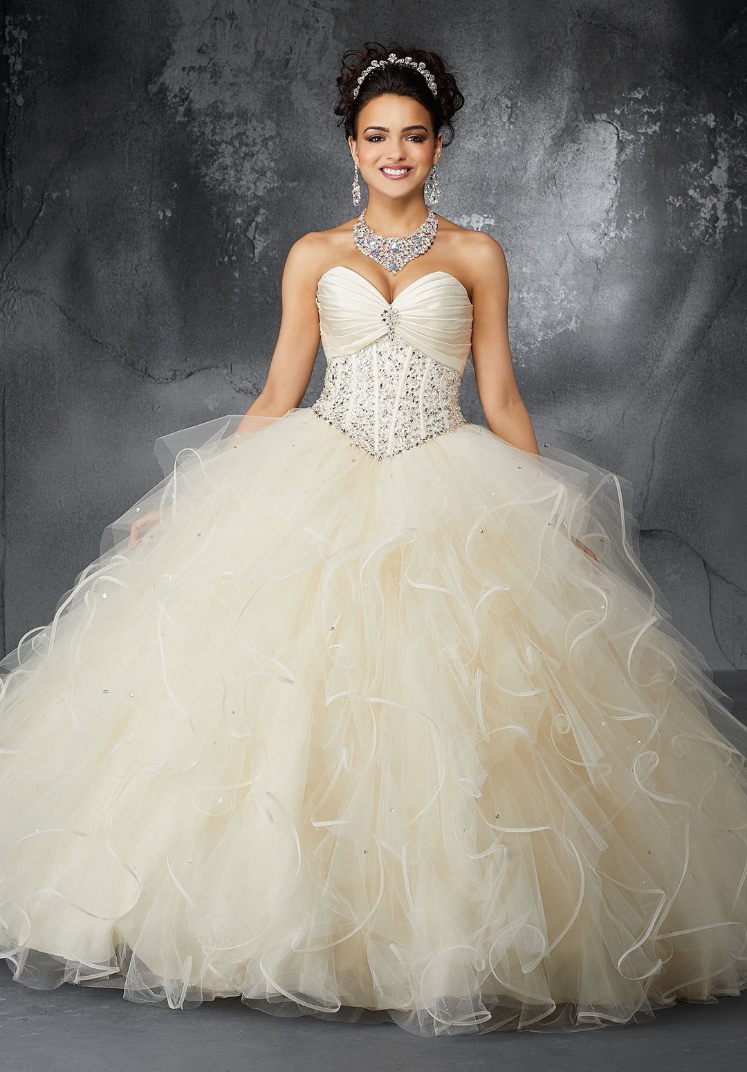 Michelle on a Draped Satin Detail on a Ruffled - MoriLee #60053