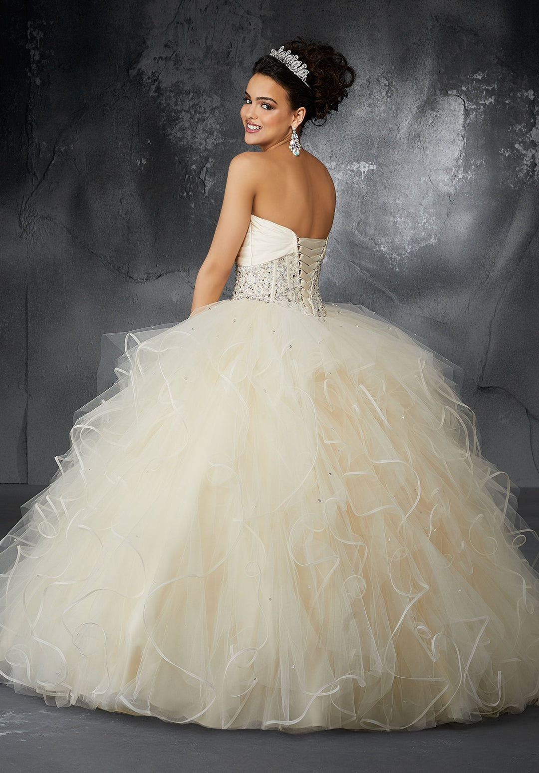 Michelle on a Draped Satin Detail on a Ruffled - MoriLee #60053