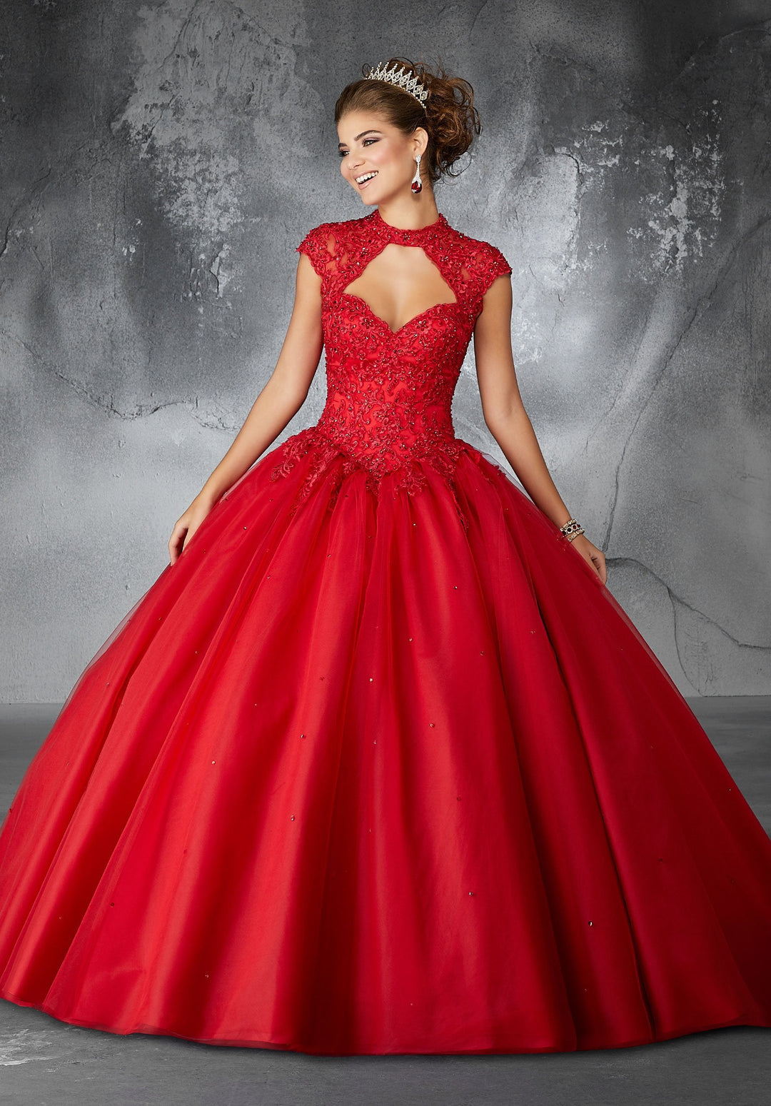 Rebecca Beaded Lace Applique with Keyhole Neckline - Mori Lee #60058