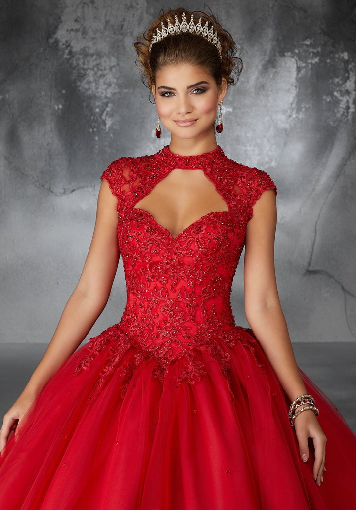 Rebecca Beaded Lace Applique with Keyhole Neckline - Mori Lee #60058