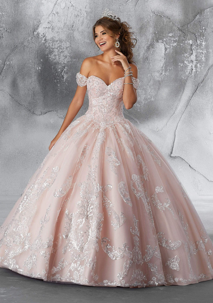 Ivory/Blush Sweetheart Neckline Ball Gown Quinceanera Dress www.quinceofyourdreams.com