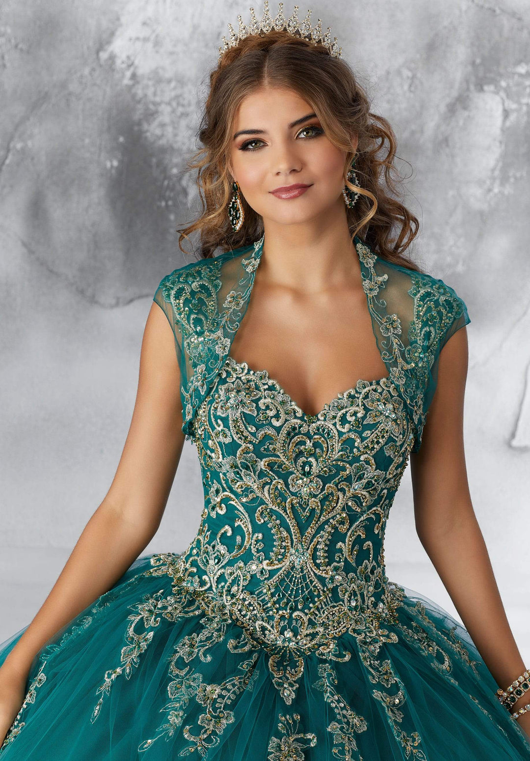 Emma on a Contrasting Beaded Embroidery Dress - MoriLee #89196