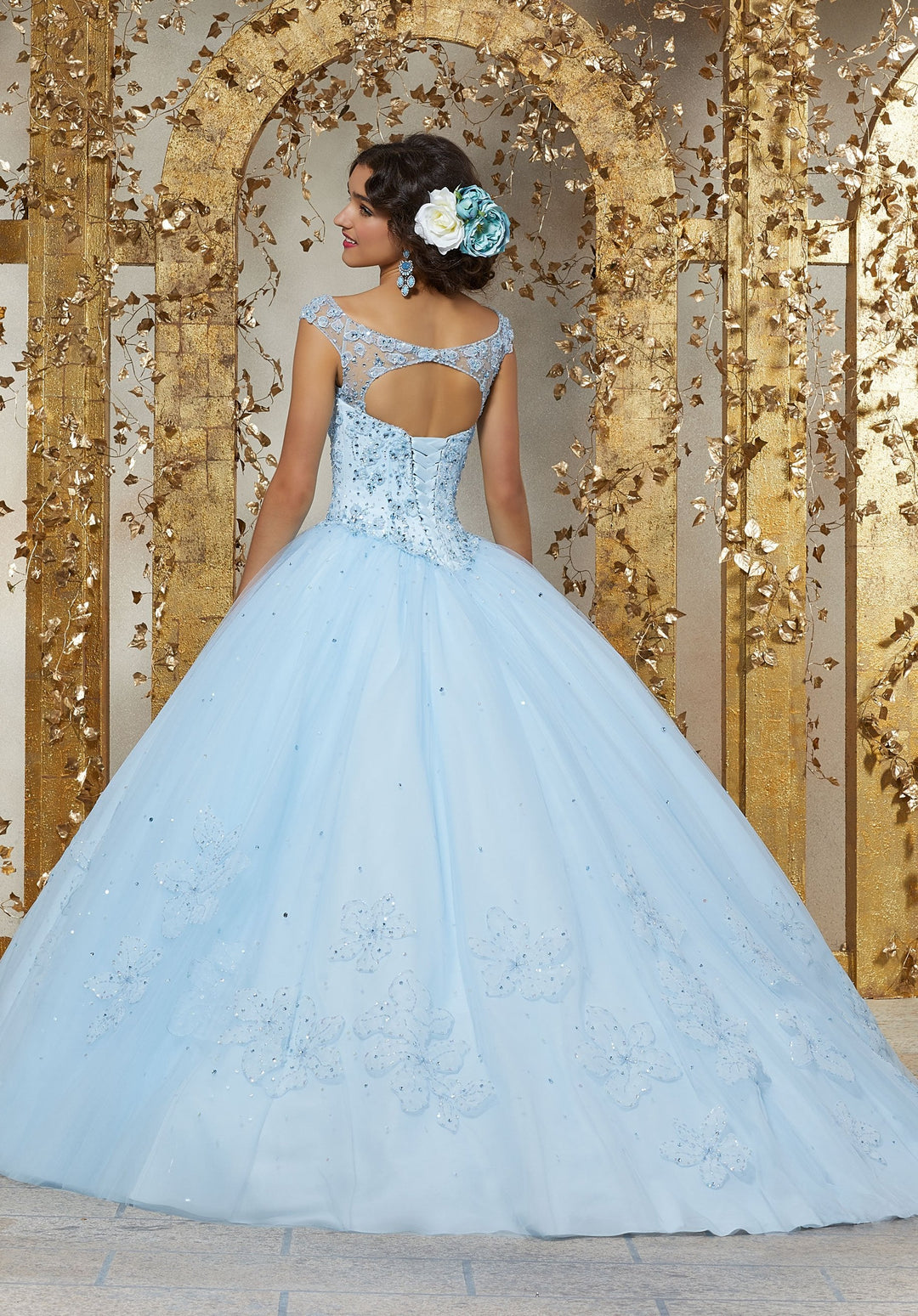 Karen on a Crystal Beaded Floral Appliques  - MoriLee #89229