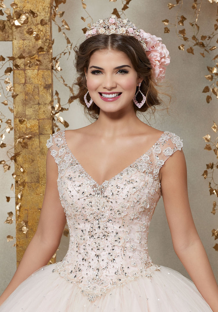 Karen on a Crystal Beaded Floral Appliques  - MoriLee #89229