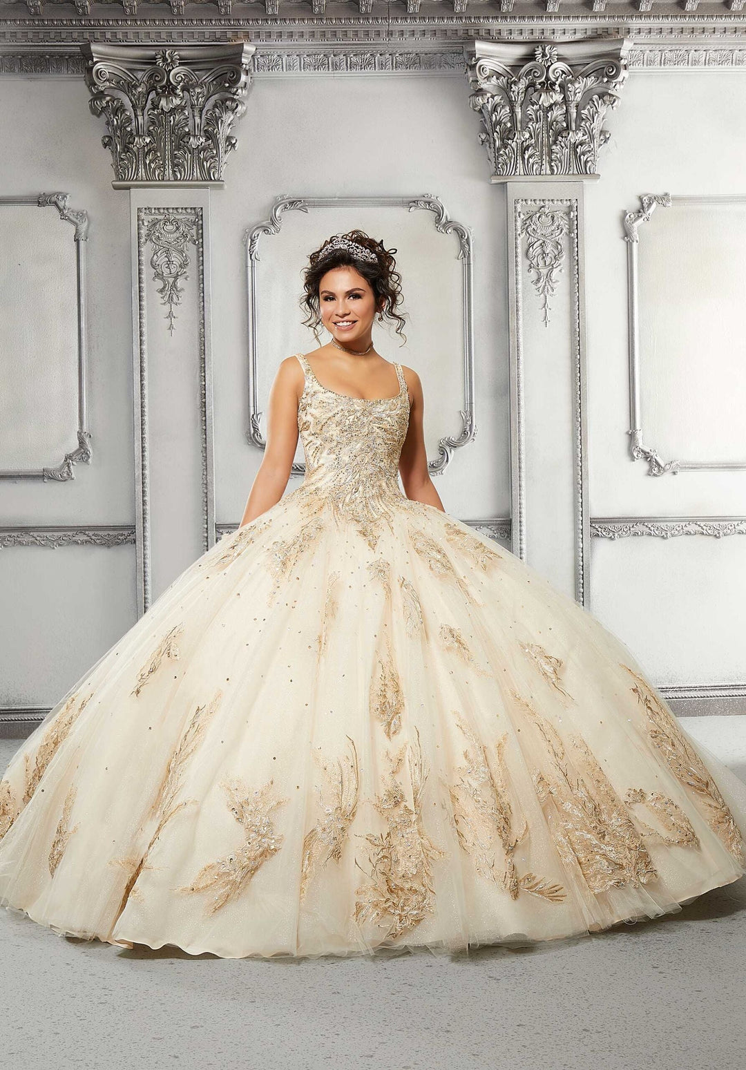 Metallic Lace Sparkle Tulle Quinceañera Dress- MoriLee #89311