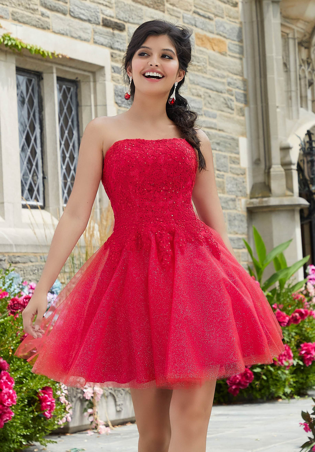Nicole on a Sequined Lace Applique  - MoriLee #9540