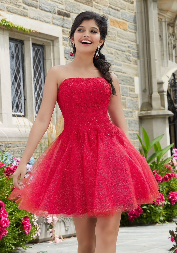 Nicole on a Sequined Lace Applique  - MoriLee #9540