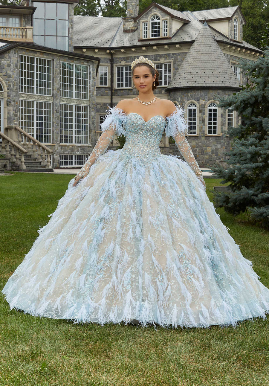 MORILEE #60176 SAGE GARDEN Crystal Beaded Contrasting Floral Embroidered Quinceañera Dress