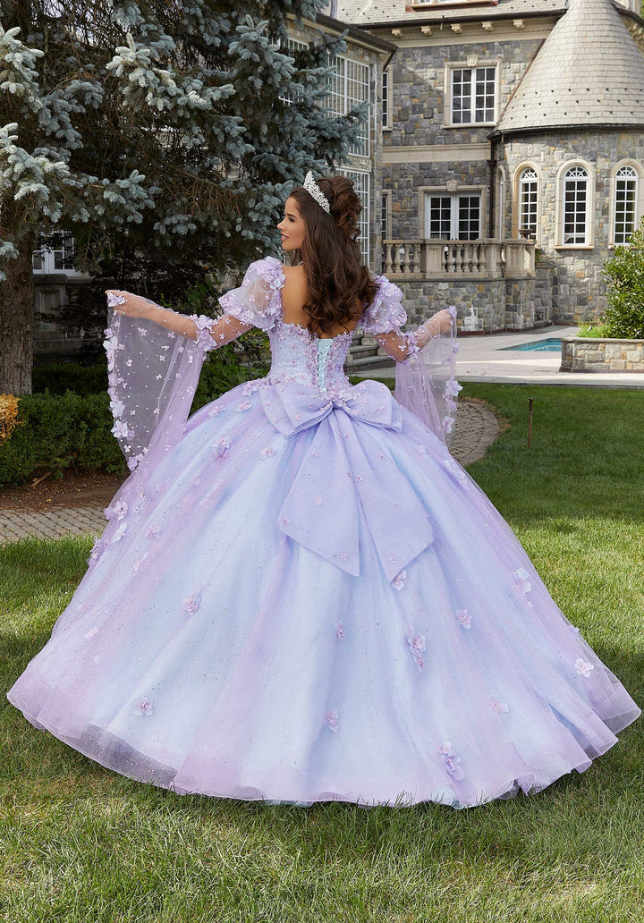 MORILEE #60174 LAVENDAR MOSS Glitter Tulle Quinceañera Dress with Three-Dimensional Floral Appliqués