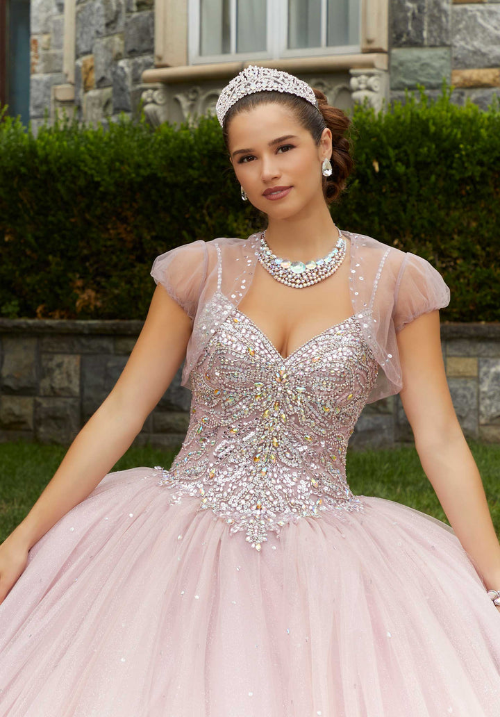 MORILEE #60175 ROSE QUARTZ Rhinestone and Crystal Beaded Quinceañera Dress with Bow