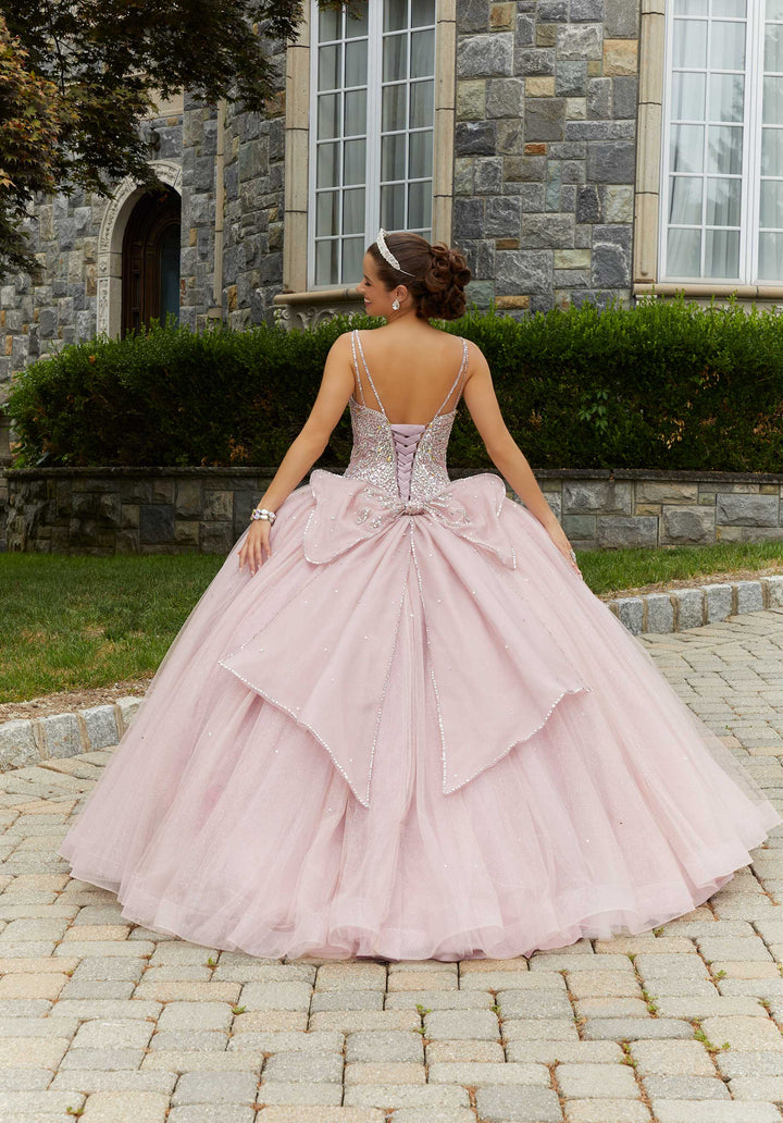 MORILEE #60175 ROSE QUARTZ Rhinestone and Crystal Beaded Quinceañera Dress with Bow