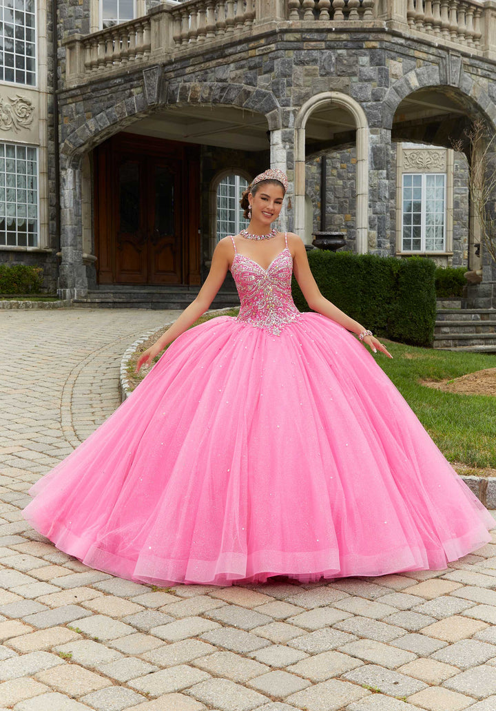 MORILEE #60175 LIPSTICK Rhinestone and Crystal Beaded Quinceañera Dress with Bow