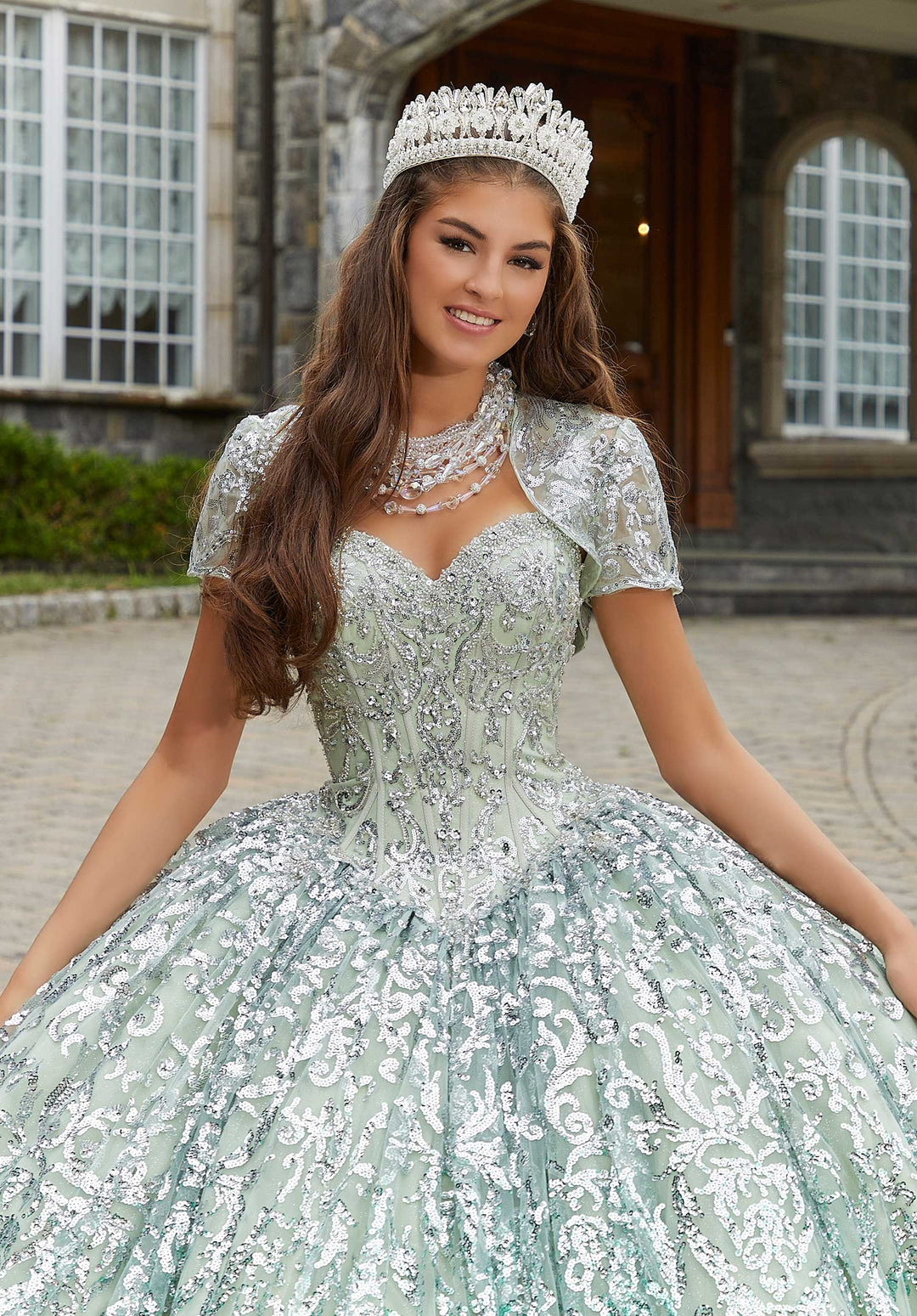MoriLee #89401 Silver Sage Ombré Patterned Sequin Quinceañera Dress