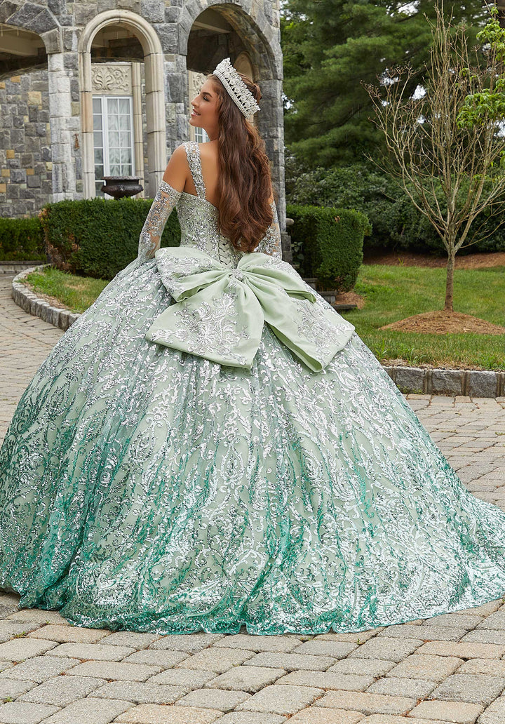 MoriLee #89401 Silver Sage Ombré Patterned Sequin Quinceañera Dress