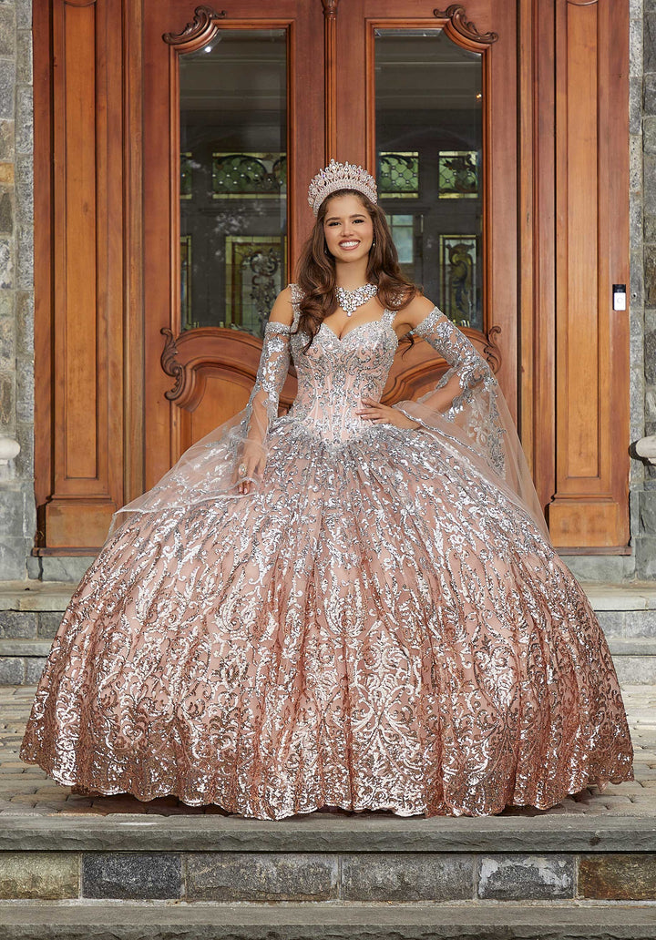 MoriLee #89401 Silver Rose Ombré Patterned Sequin Quinceañera Dress