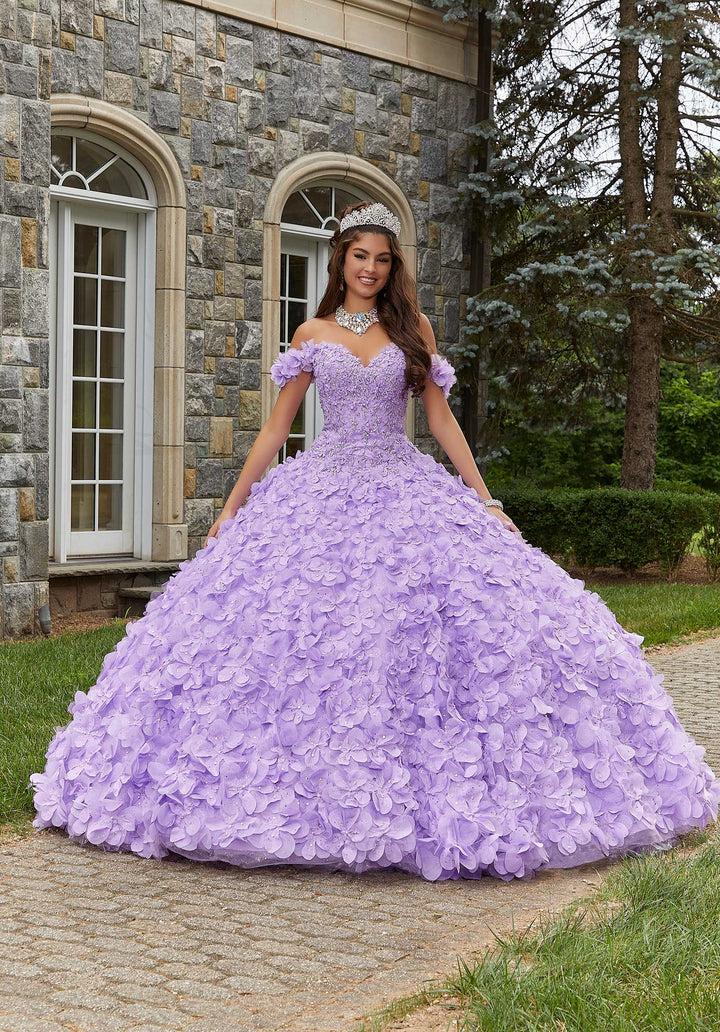 MoriLee #89403 Lilac Crystal Beaded Lace Quinceañera Dress with Floral Skirt