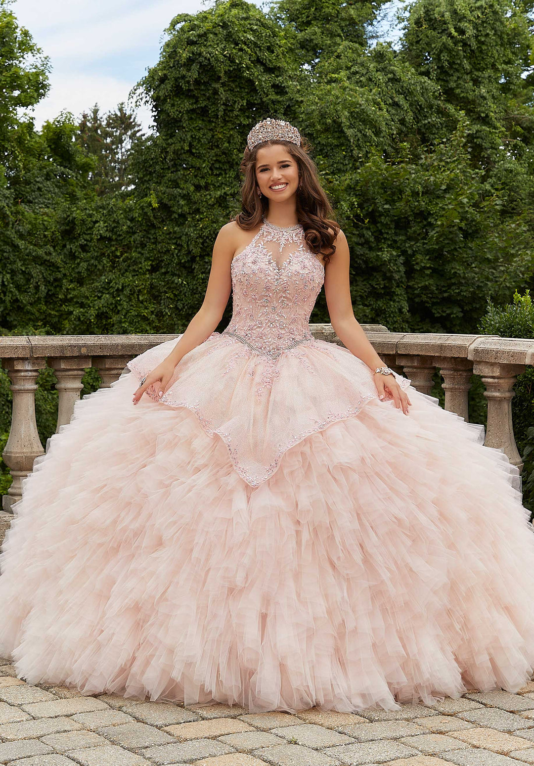 Morilee #89406 Blush Glitter Net Halter Neck Quinceañera Dress