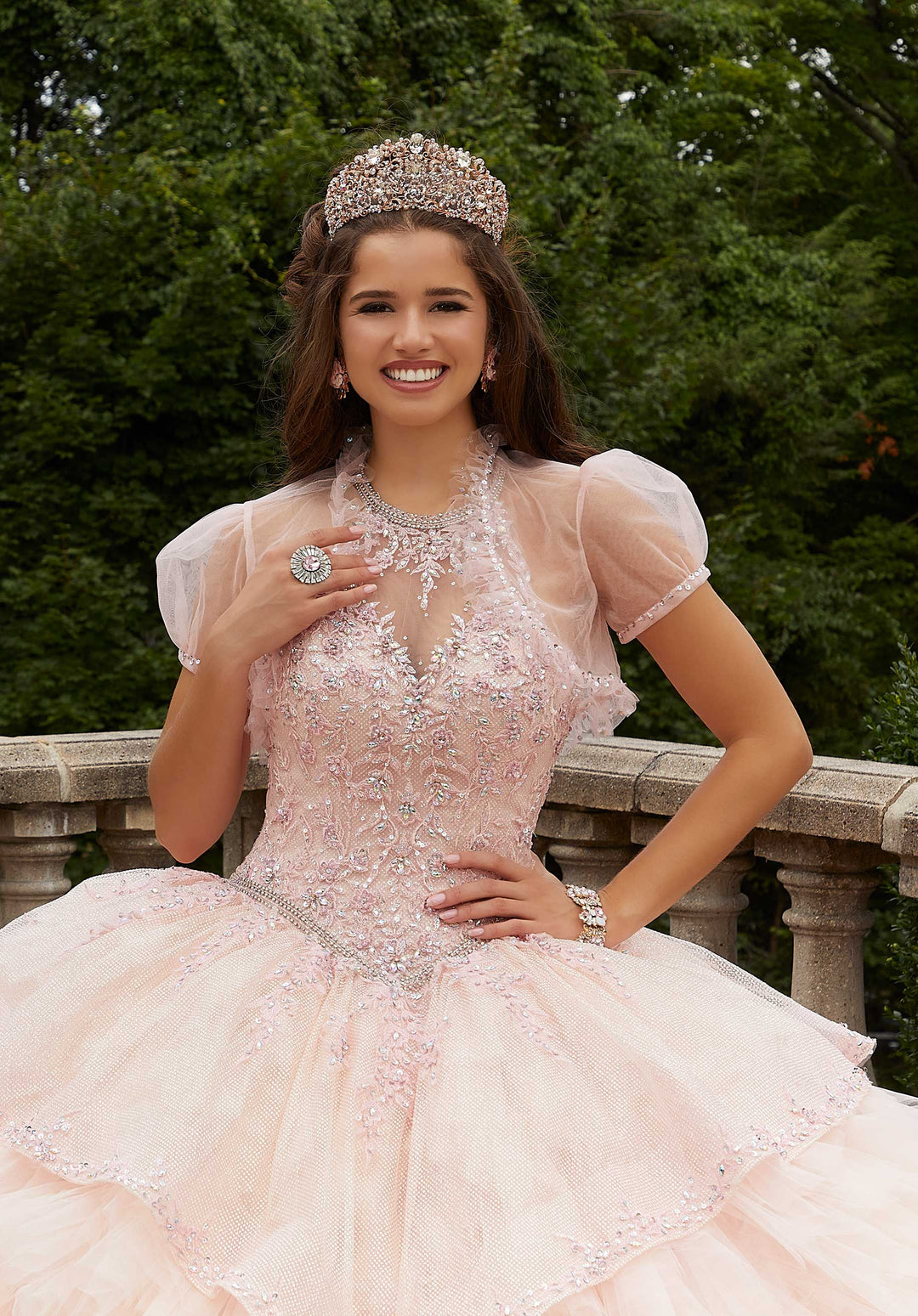 Morilee #89406 Blush Glitter Net Halter Neck Quinceañera Dress