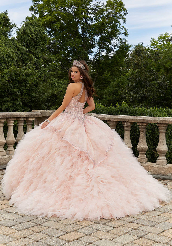 Morilee #89406 Blush Glitter Net Halter Neck Quinceañera Dress