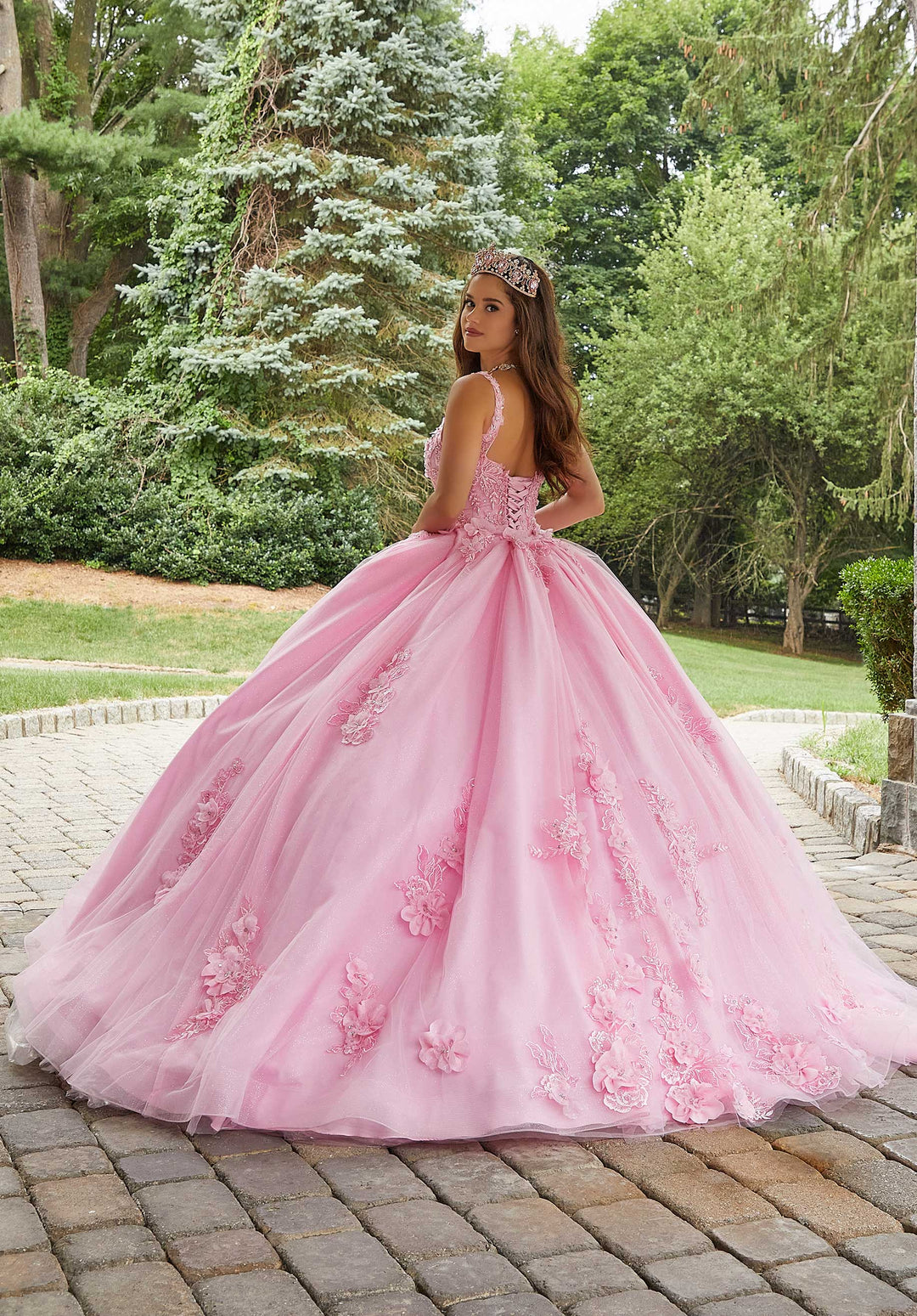 MORILEE #89408 Pucker up Pink Two-Piece Quinceañera Dress with Floral Appliqués