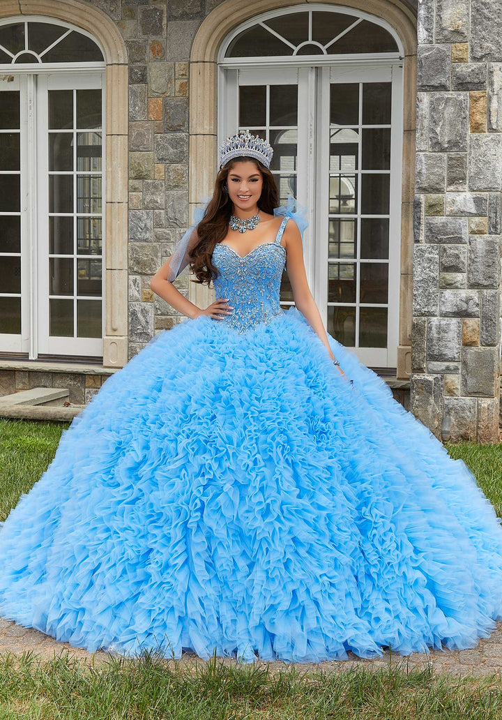 Morilee #89410 French Blue Crystal Beaded Ruffled Quinceañera Dress