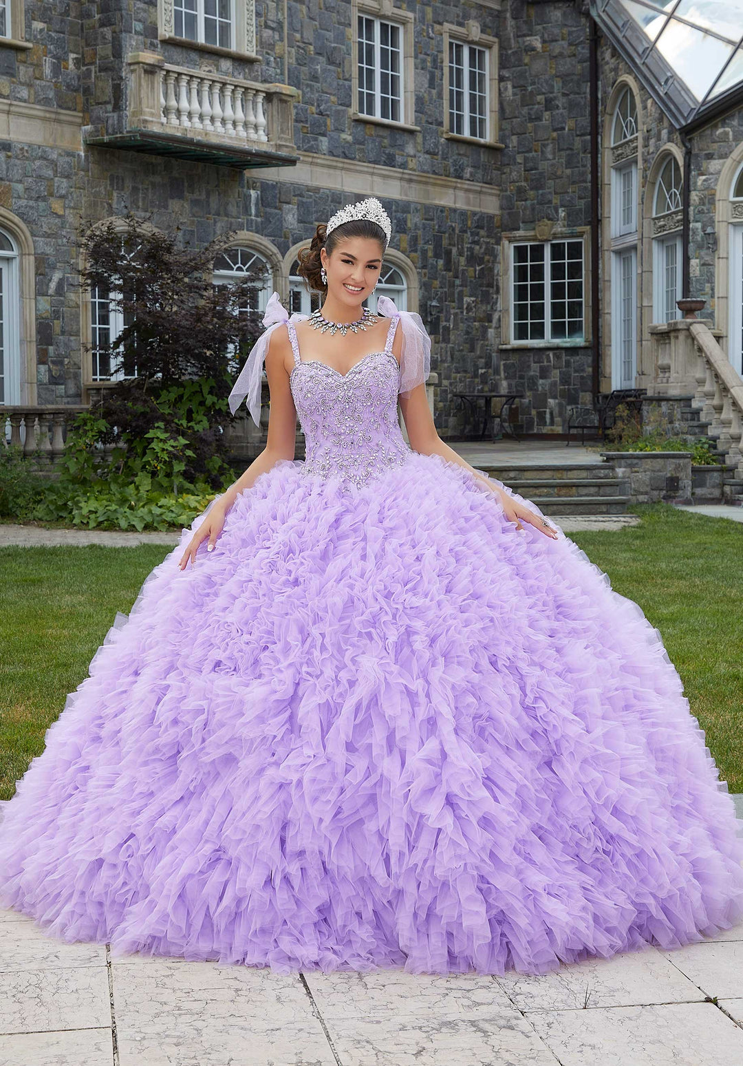 Morilee #89410 orchid Crystal Beaded Ruffled Quinceañera Dress
