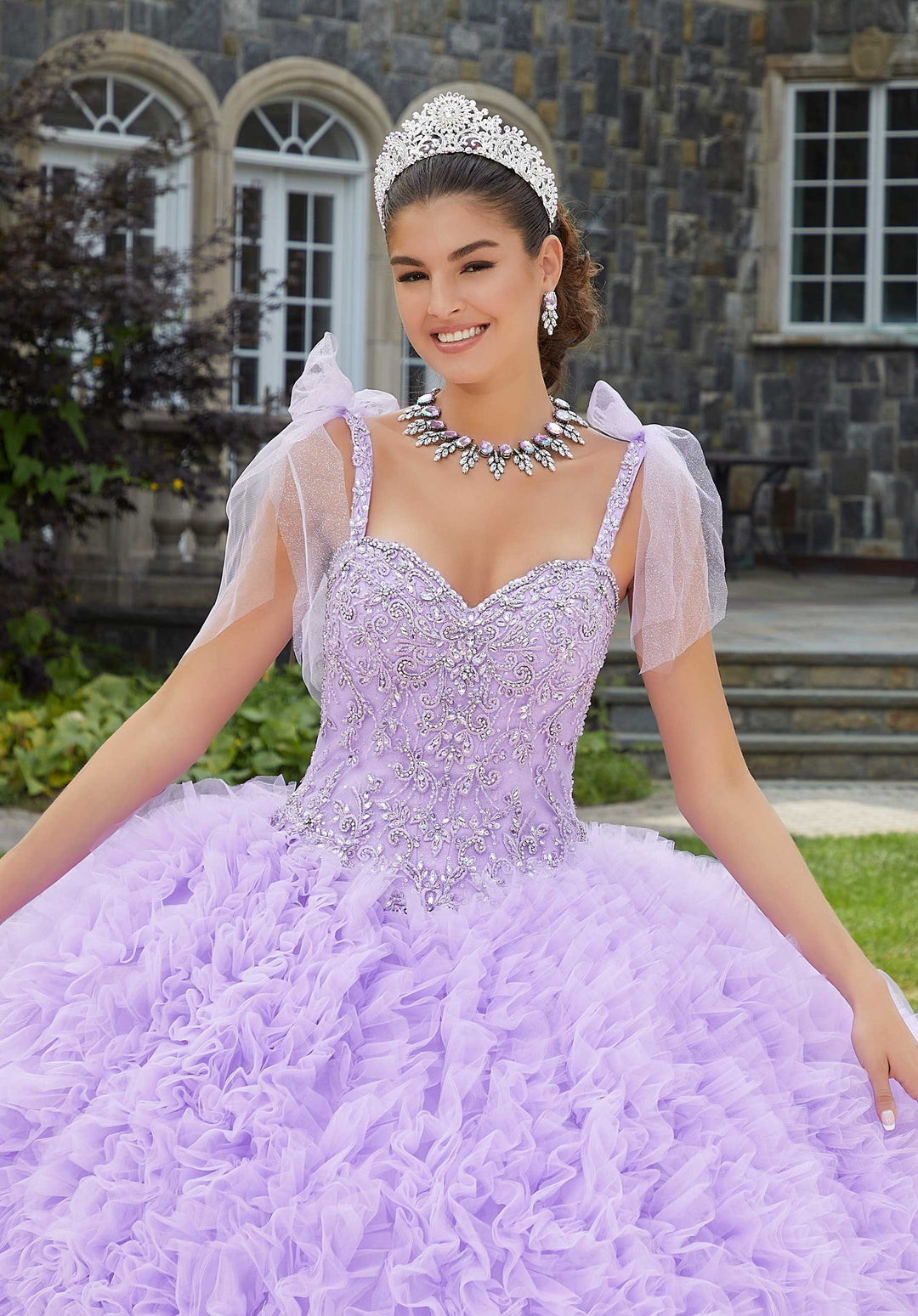 Morilee #89410 orchid Crystal Beaded Ruffled Quinceañera Dress