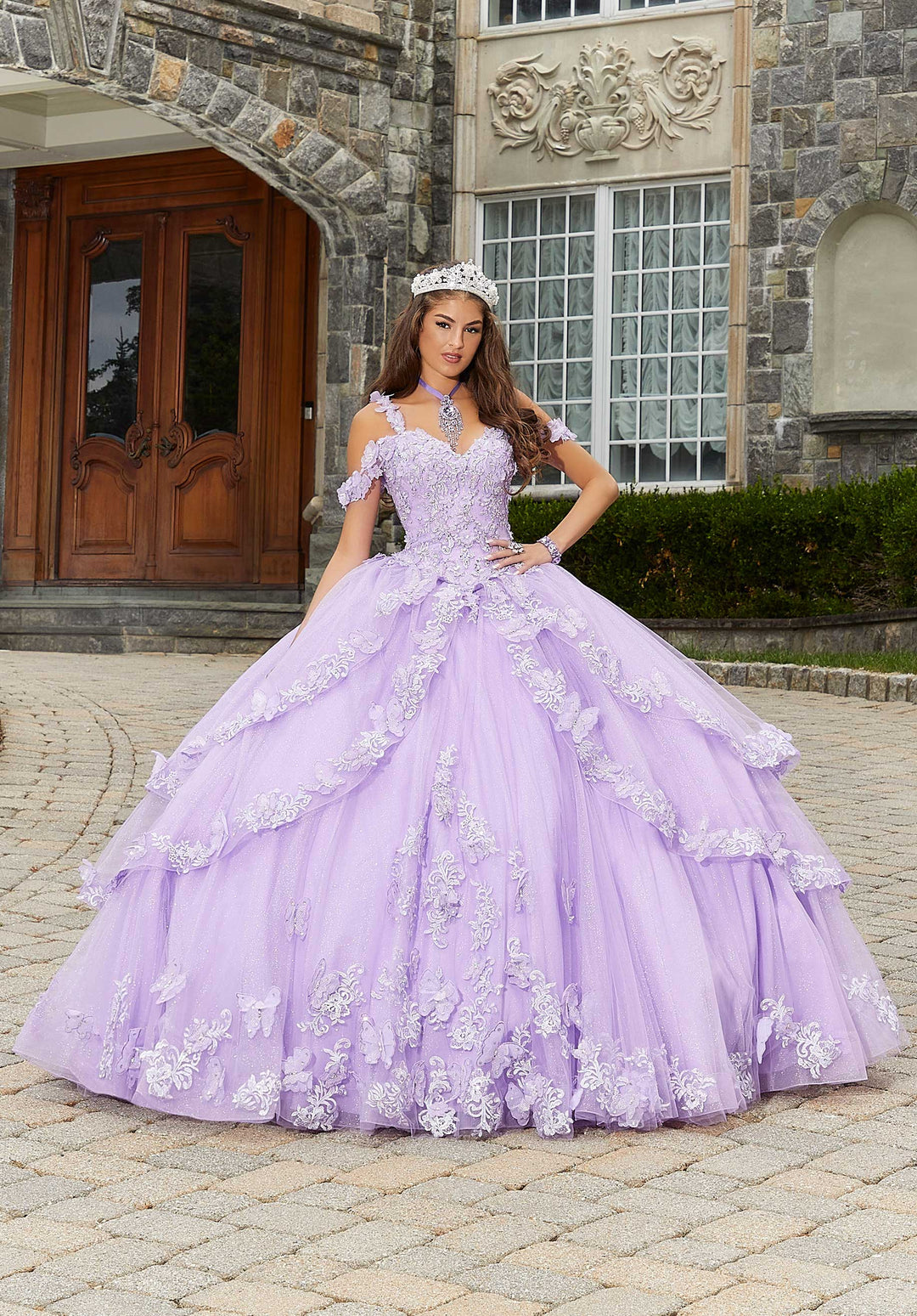 Morilee #89414 Orchid Metallic Embroidered Quinceañera Dress with Three-Dimensional Butterflies