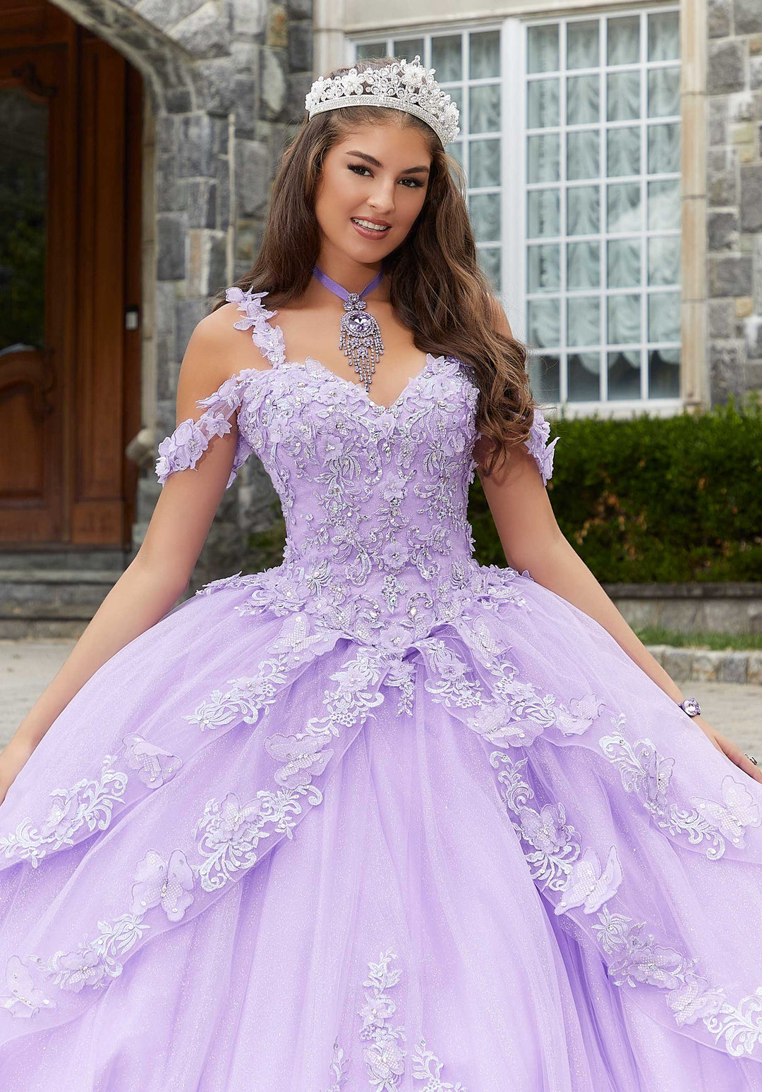 Morilee #89414 Orchid Metallic Embroidered Quinceañera Dress with Three-Dimensional Butterflies