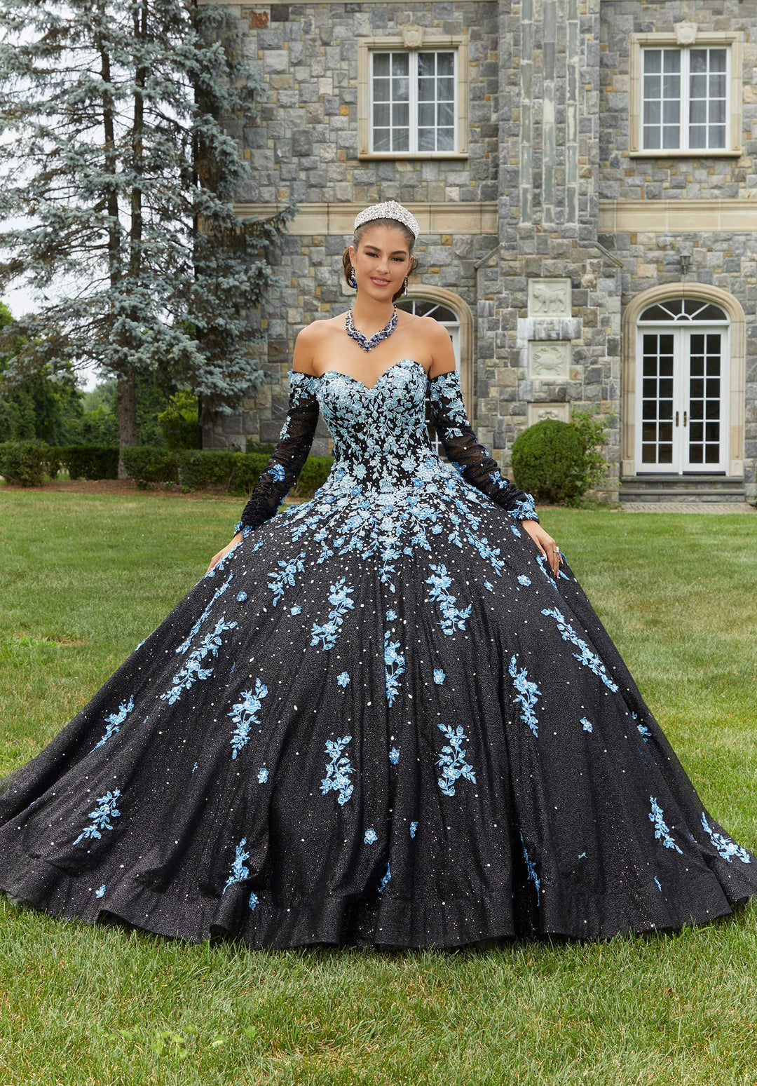 Morilee #89415 Black/Blue Contrasting Ombré Embroidered Quinceañera Dress