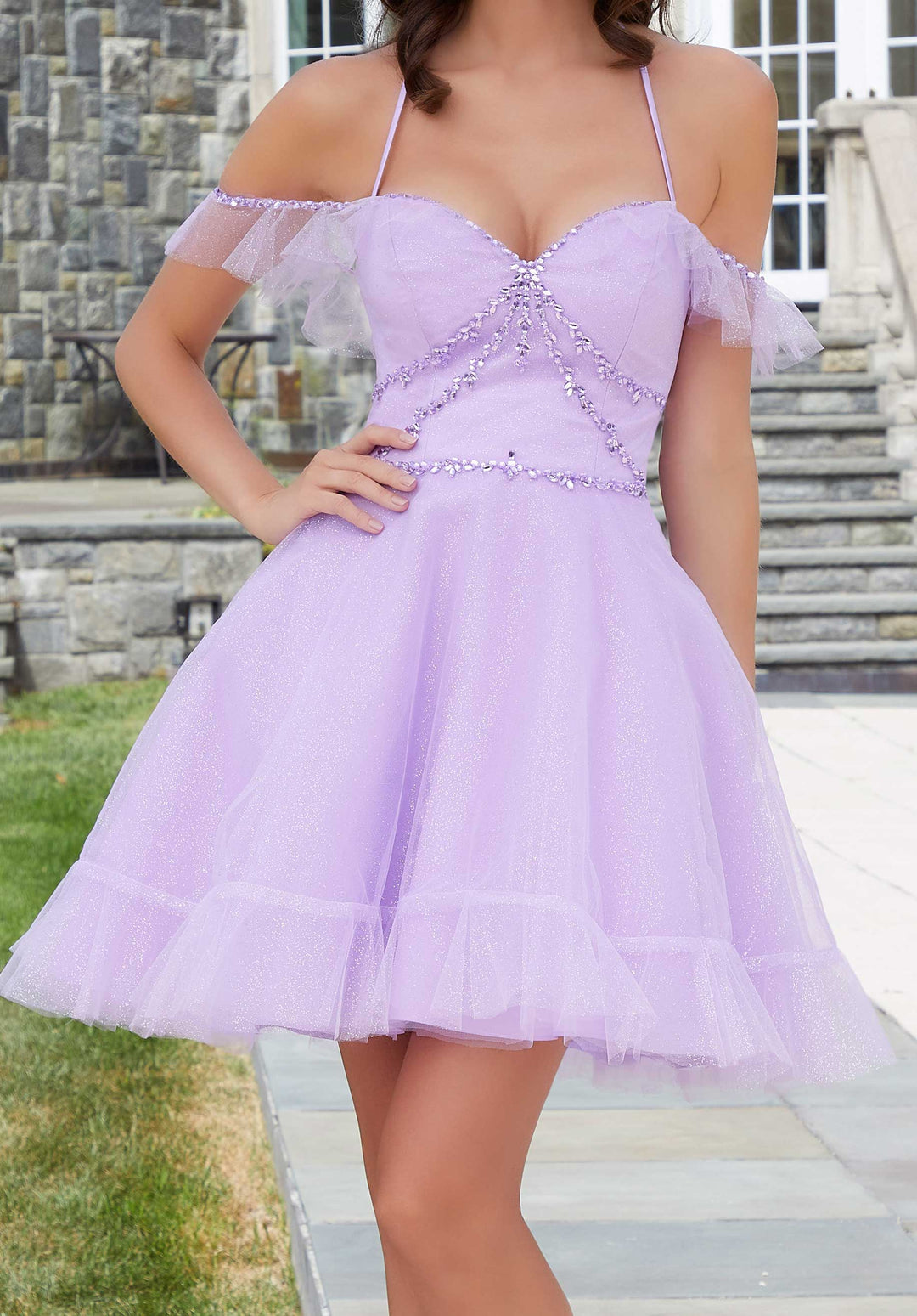 Morilee #9618 Orchid Sparkle Tulle Party Dress with Beaded Trim